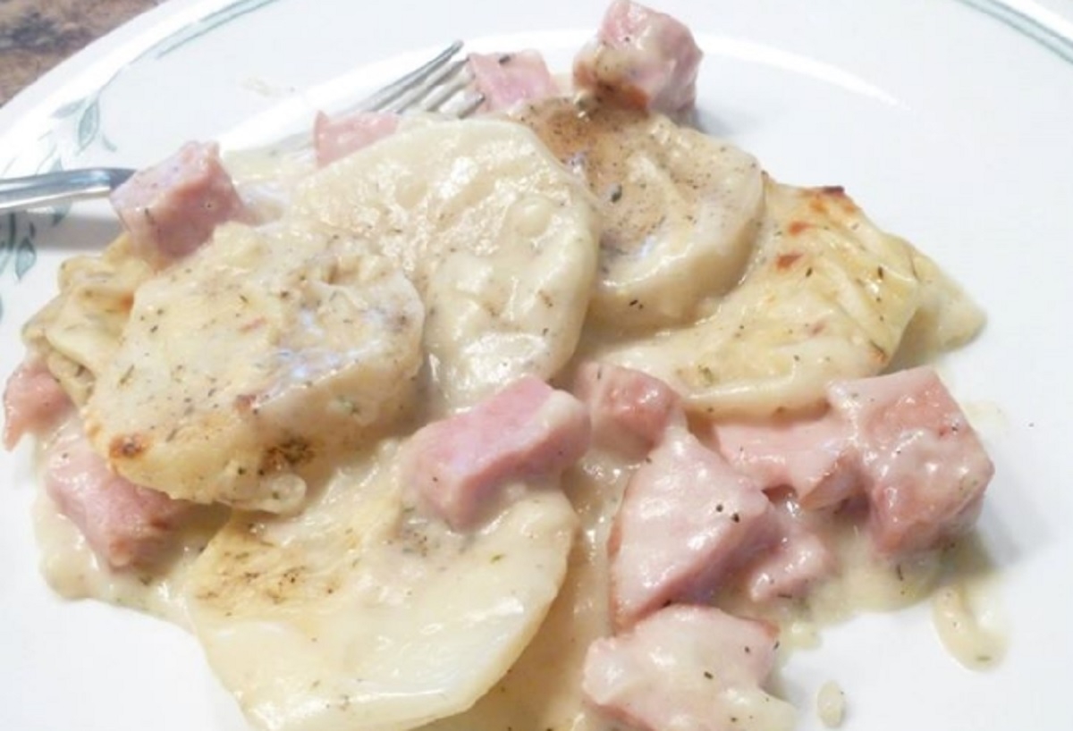 Recette: Gratin de jambon et pommes de terre.