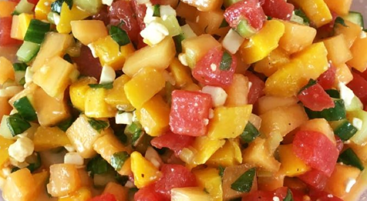 Recette: Salade de feta, melon d'eau et cantaloup.