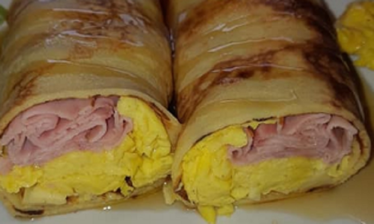 Recette: Cr�pes roul�es aux oeufs, jambon et fromage.