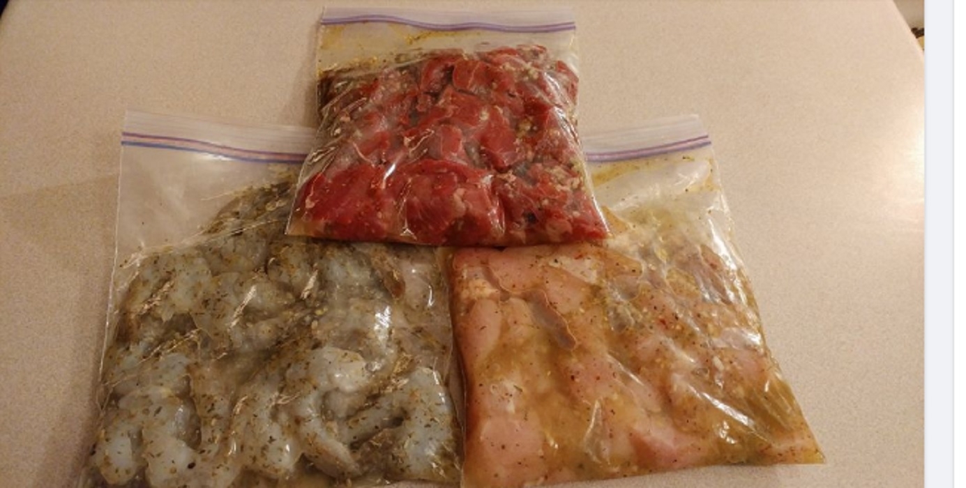 Recette: Viande marine pour fondue et ses crevettes.