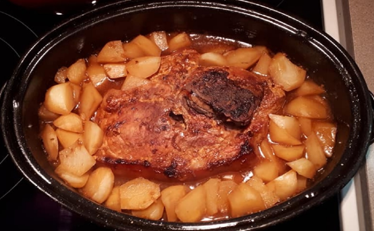 Recette: Rti de porc  l'ail et pommes de terre.