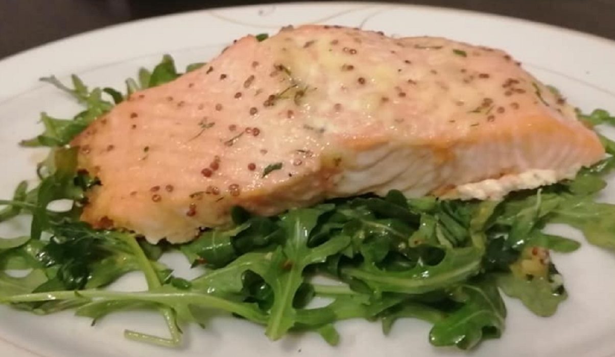 Recette: Saumon � la moutarde de meaux et miel.