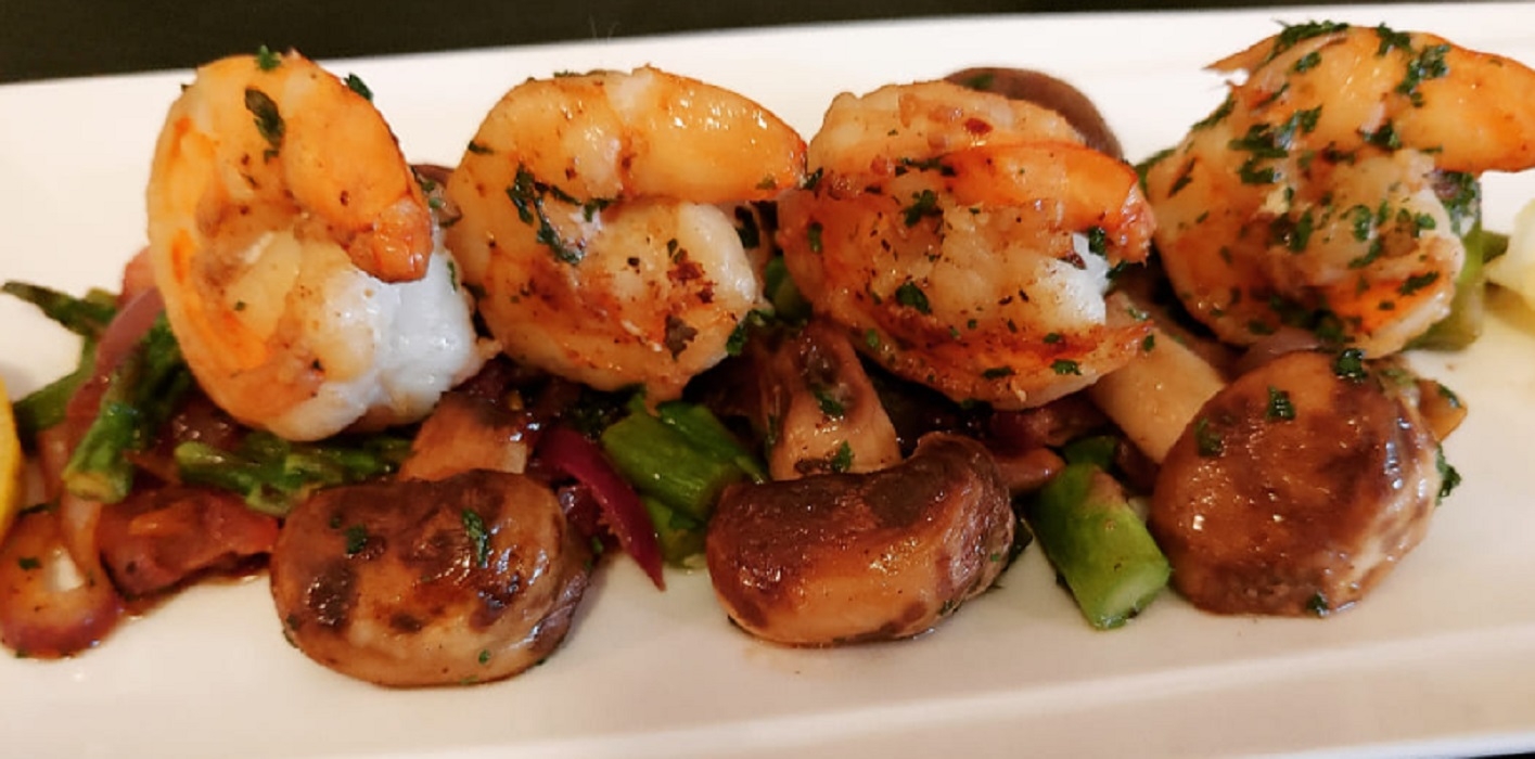 Recette: Crevettes et champignons �pic�s.