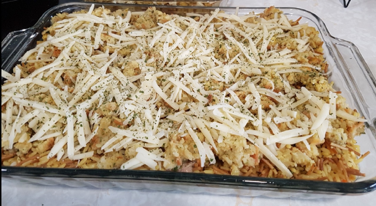 Recette: Casserole de riz au poulet et aux champignons.