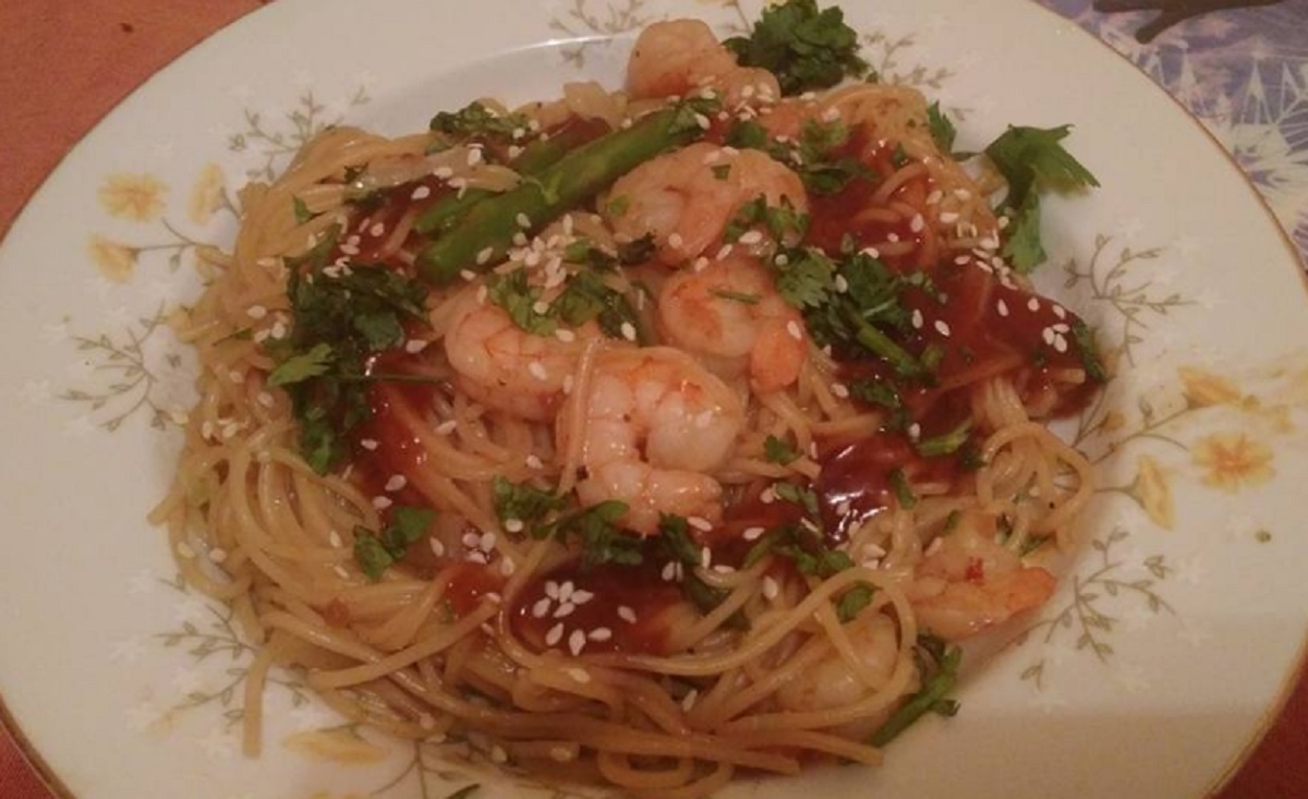 Recette: Spaghetti aux crevettes sp�cial maman.
