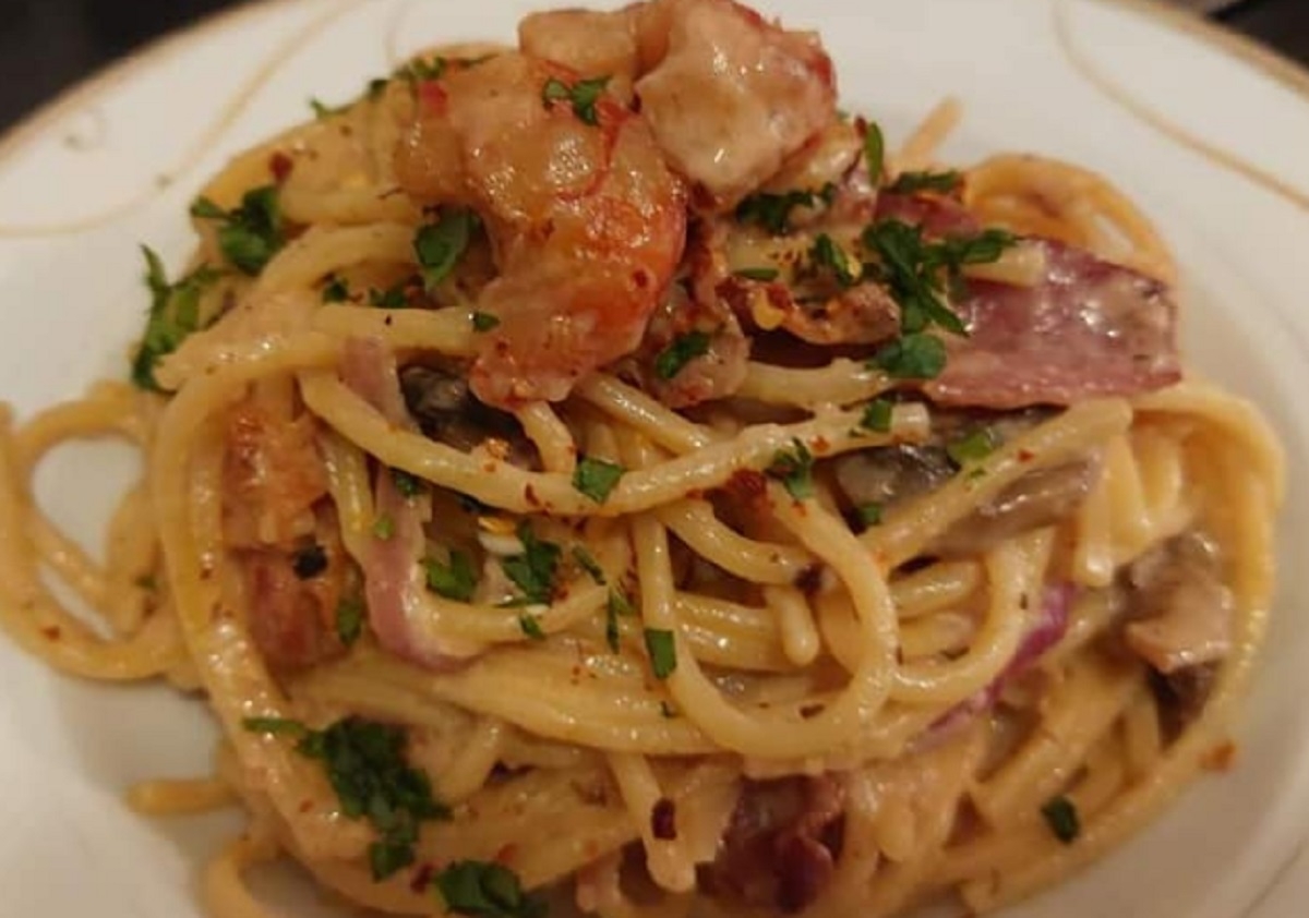 Recette: Spaghetti crmeux aux crevettes et bacon.