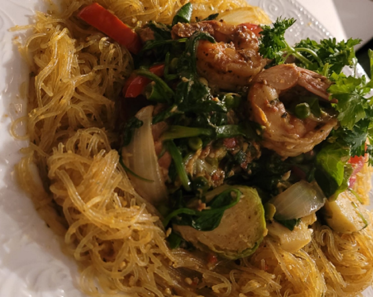 Recette: Saut� de l�gumes sur vermicelles de haricots.