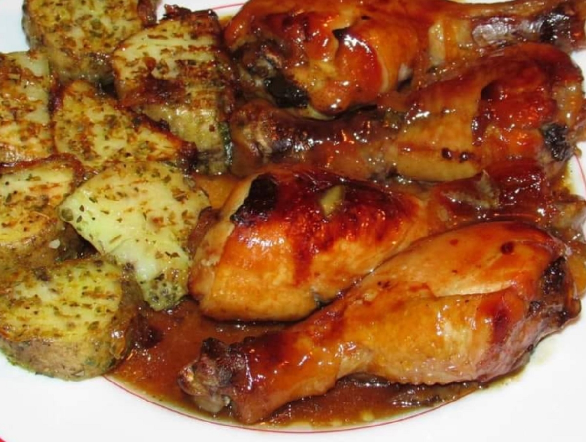 Recette: Pilons de poulet � la sauce aux prunes.