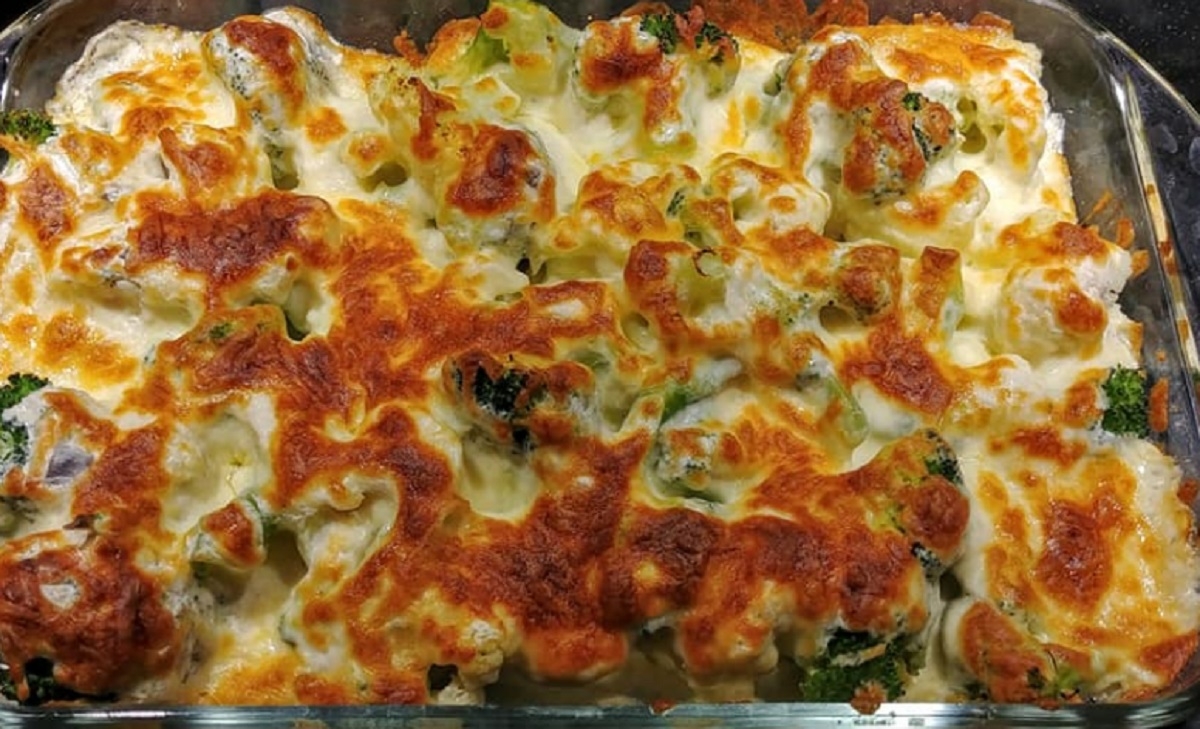 Recette: Gratin de chou-fleur, brocoli et poulet.