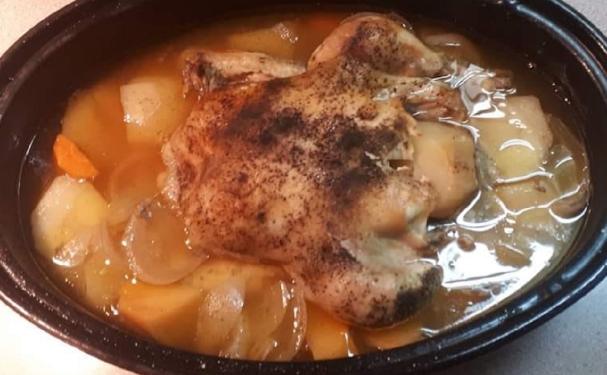 Recette: Poulet et l�gumes au four.