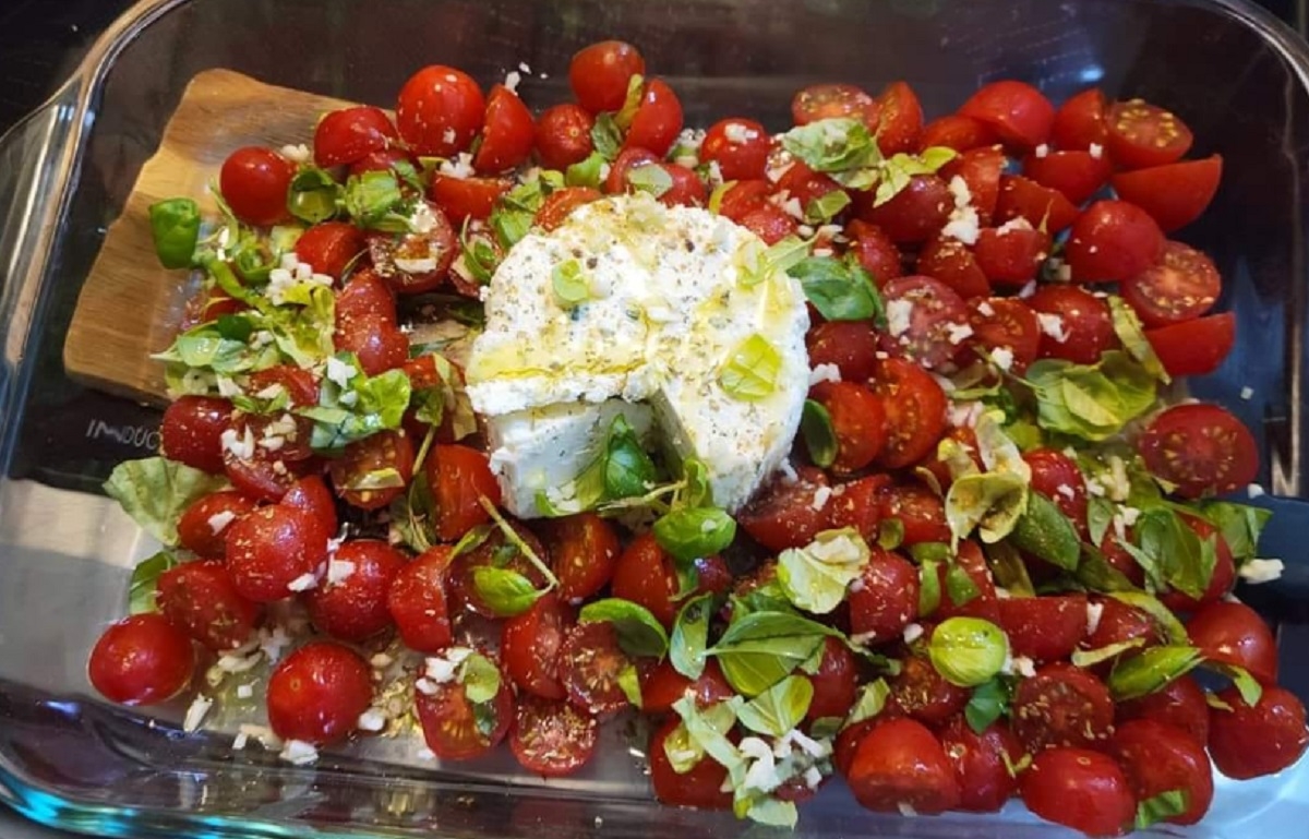 Recette: P�tes, feta et tomates cerises.