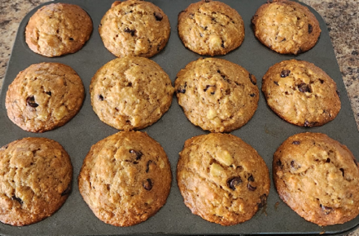 Recette: Muffins aux bananes et chocolat.