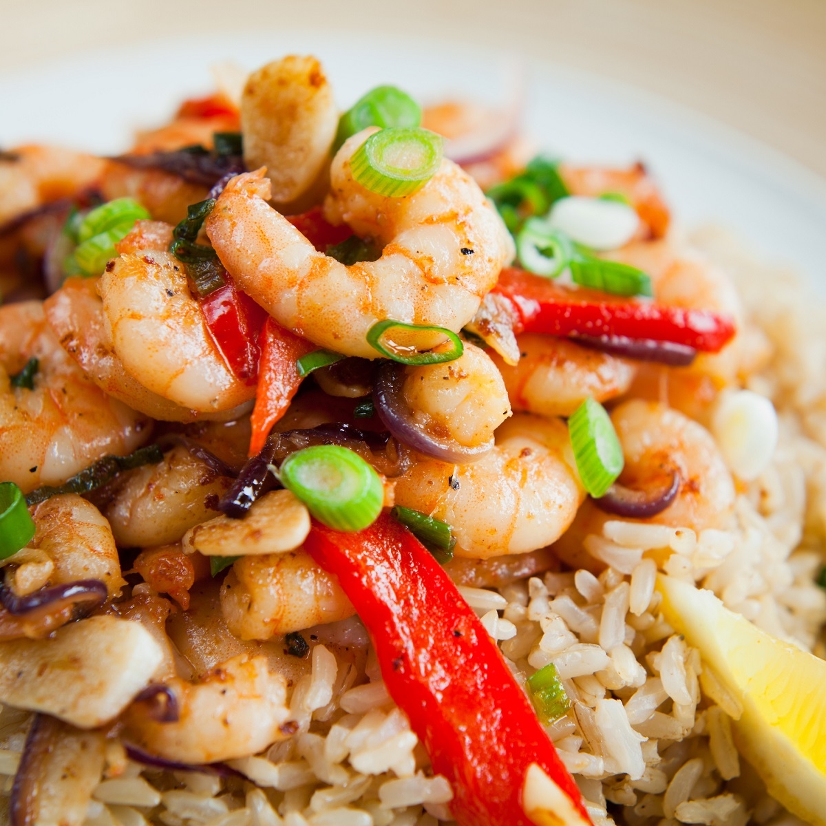 Recette: Riz � l'ail aux crevettes, poivron et ma�s.