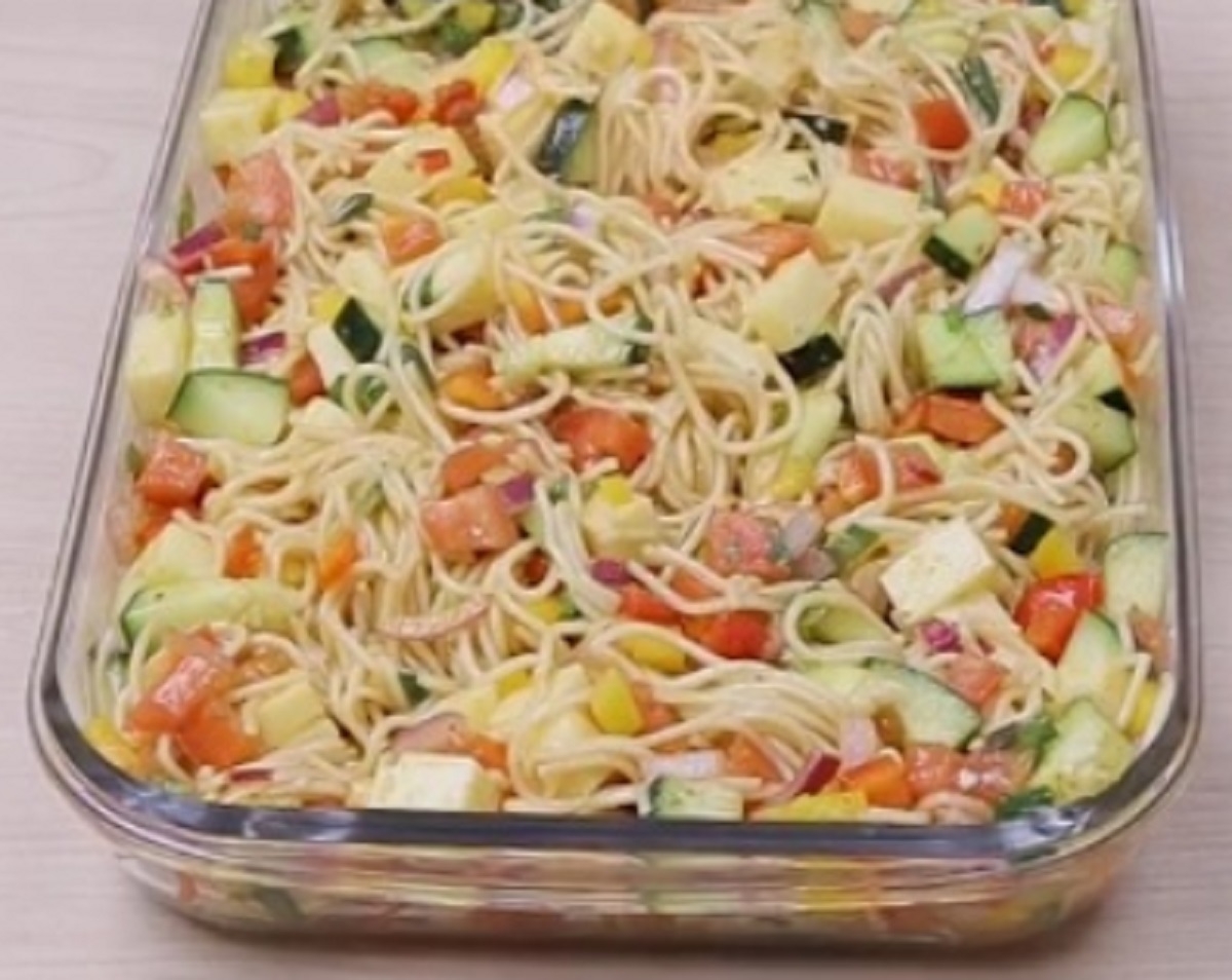 Recette: Salade de spaghetti aux lgumes et sa sauce sucre.