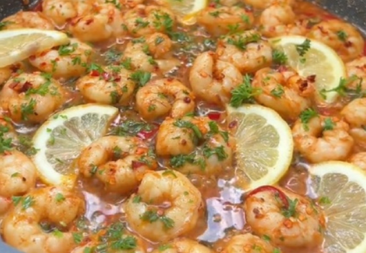 Recette: Po�l� de crevette � l'ail et citron.