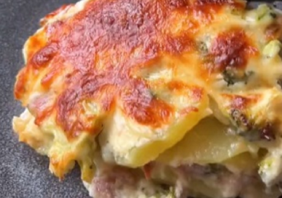 Recette: Gratin de ptes, jambon et lgumes.