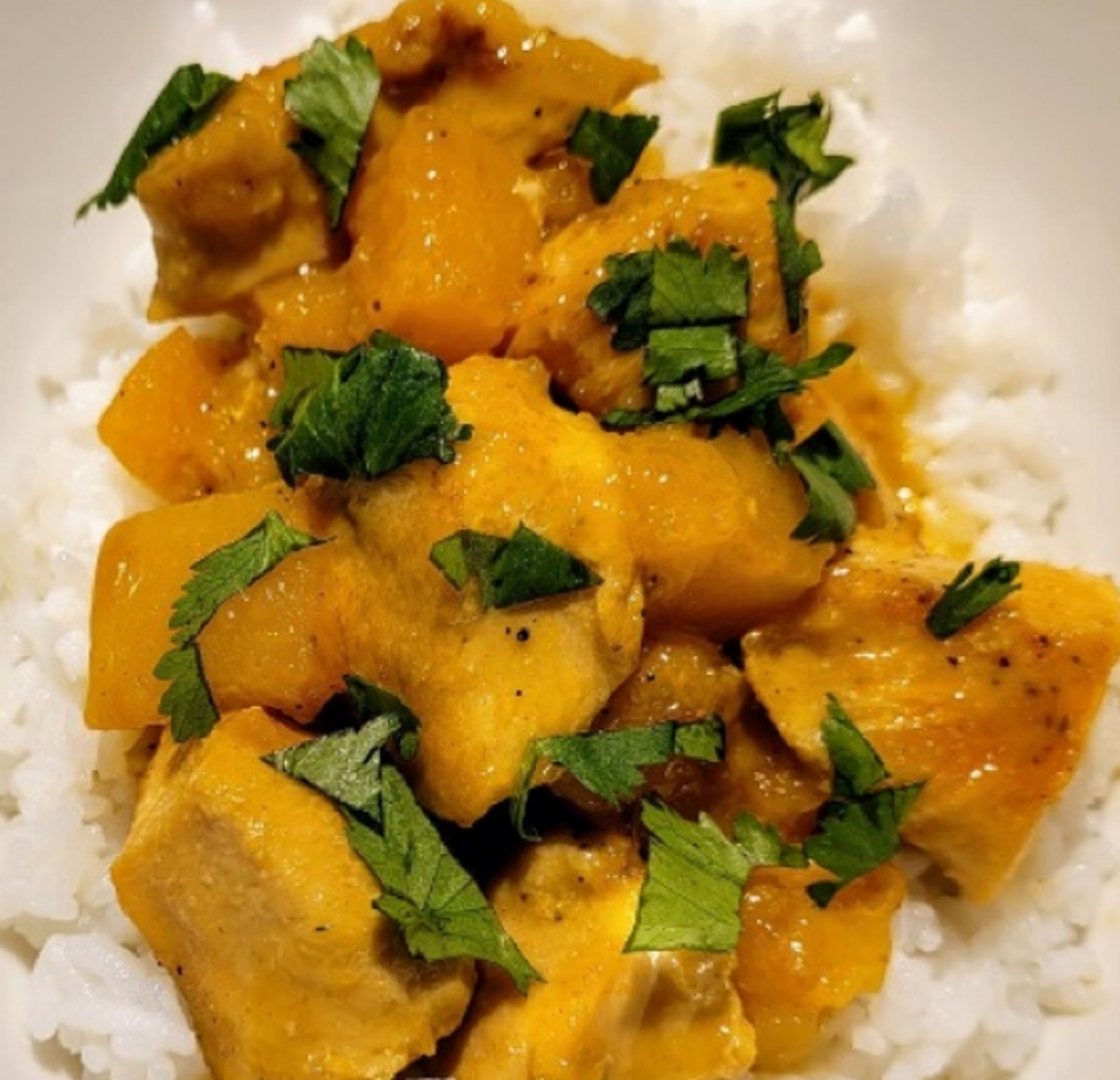 Recette: Curry de poulet et courge butternut.