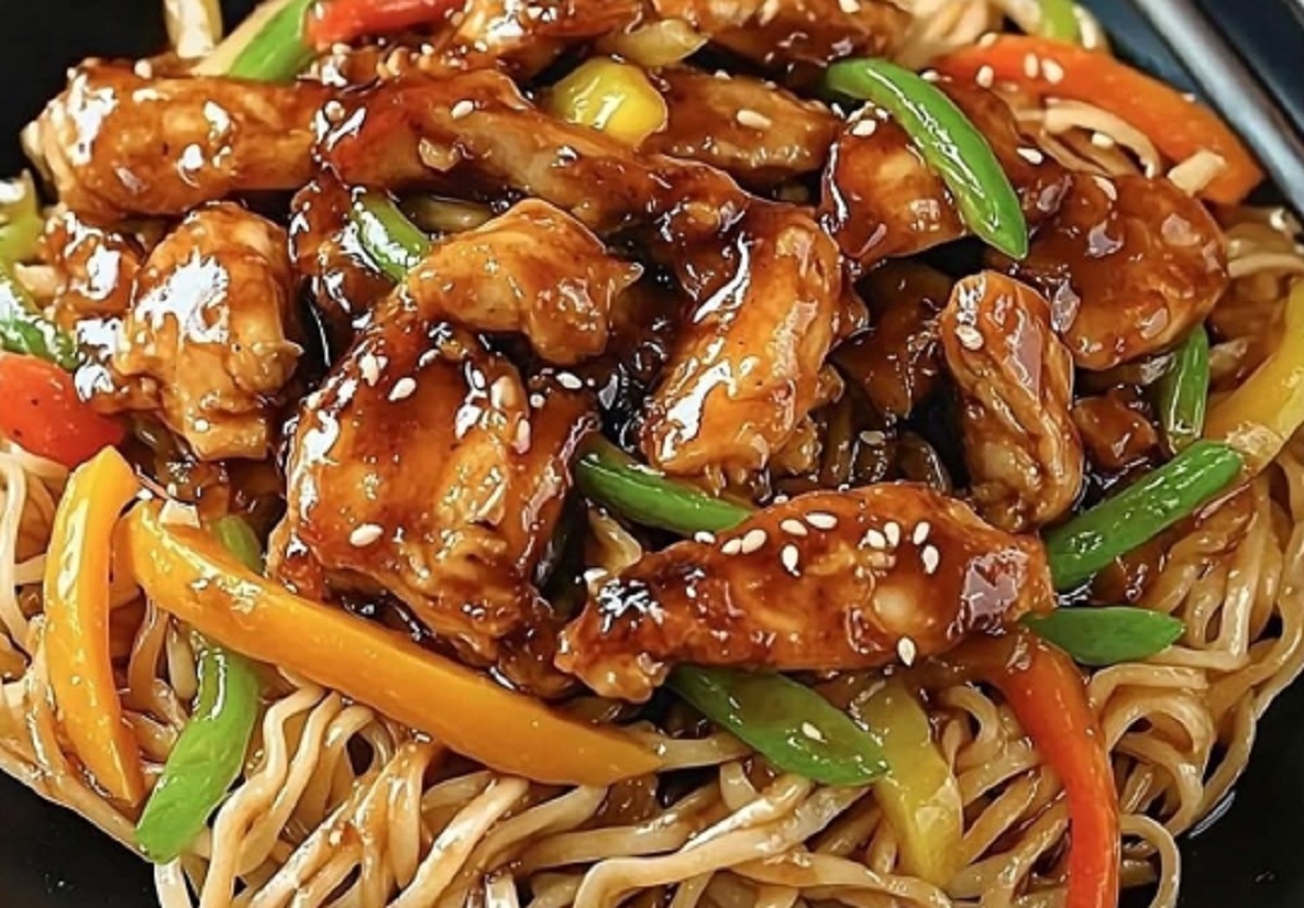 Recette: Nouilles au poulet glac et lgumes.