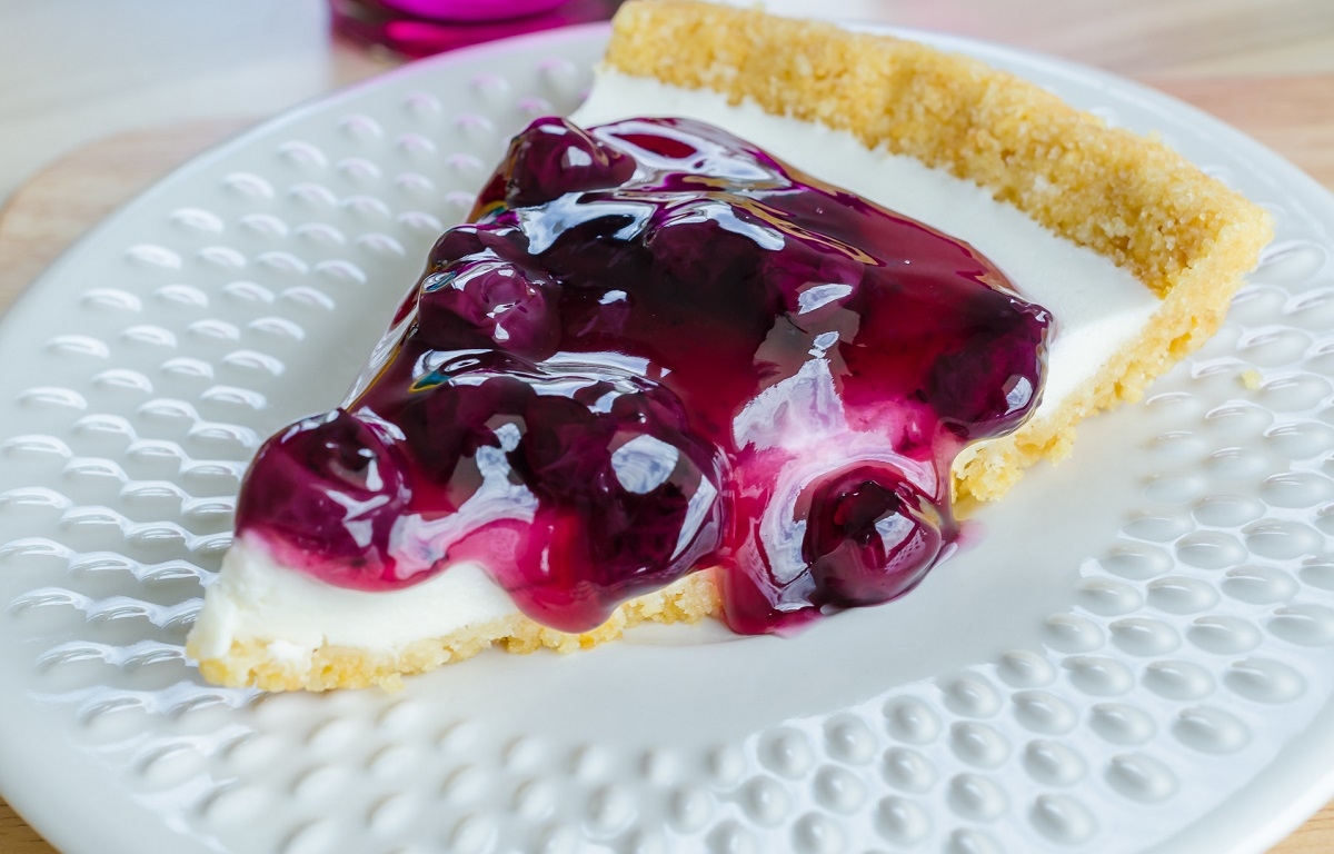 Recette: Tarte au fromage cottage et coulis de bleuets.