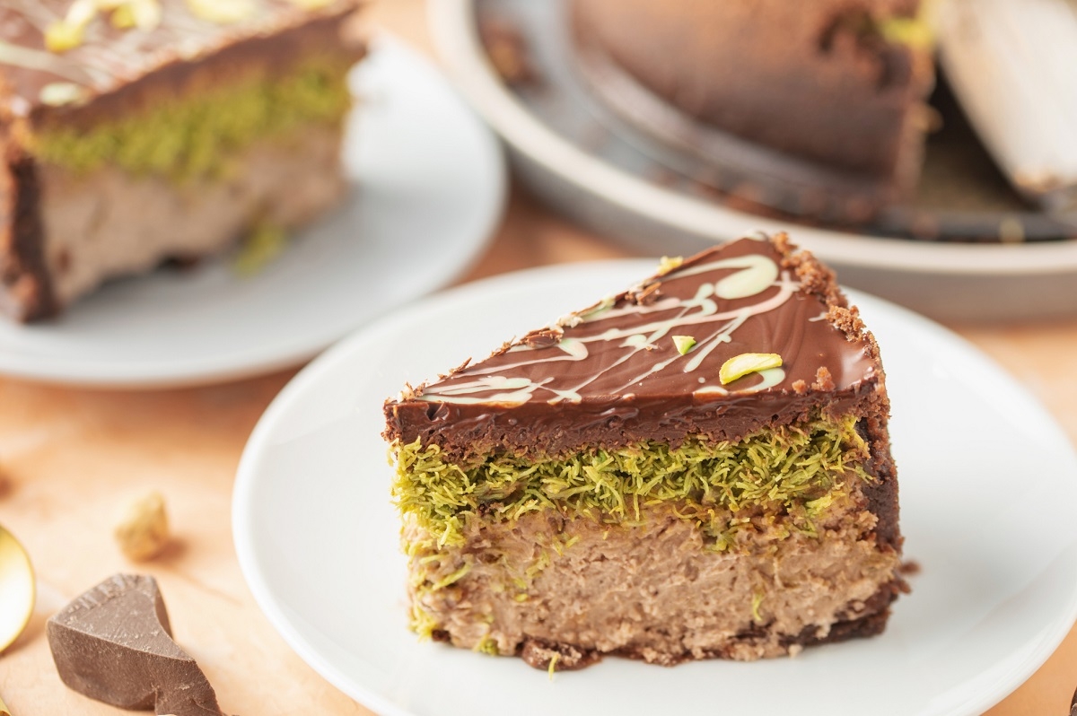 Recette: Tarte au fromage, au chocolat Duba� et pistaches.