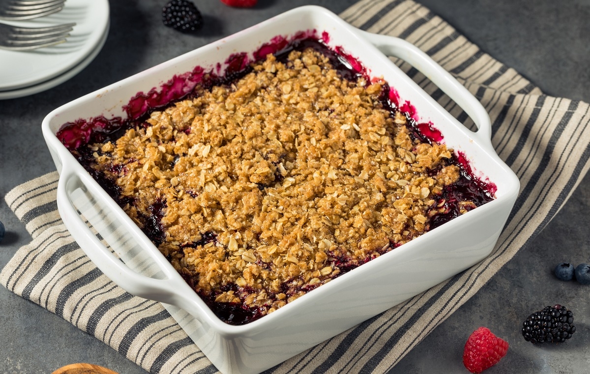 Recette: Croustade aux bleuets, framboises, m�res et au sirop d��rable.