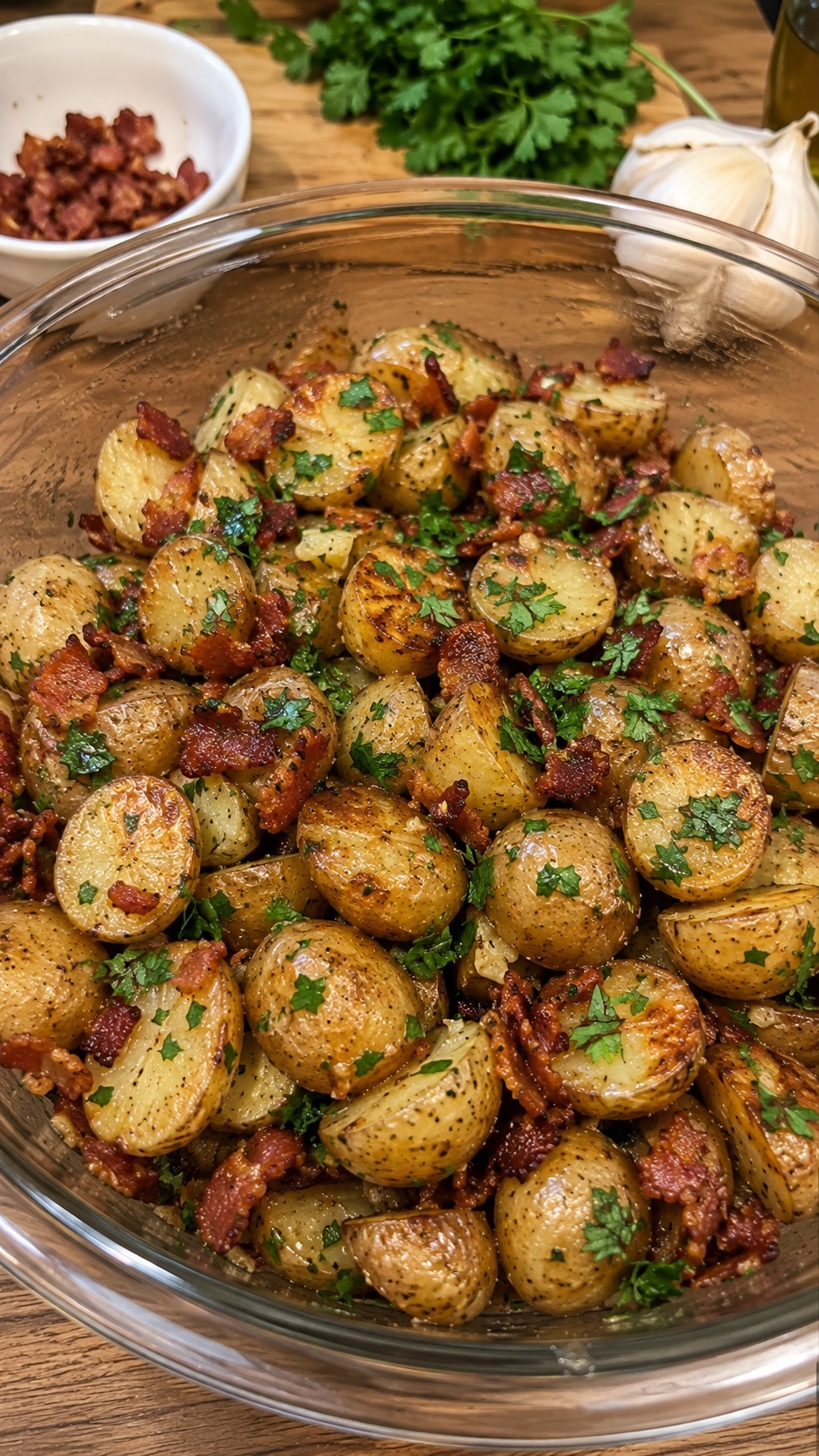 Salade de pommes de terre chaude au bacon, moutarde et miel