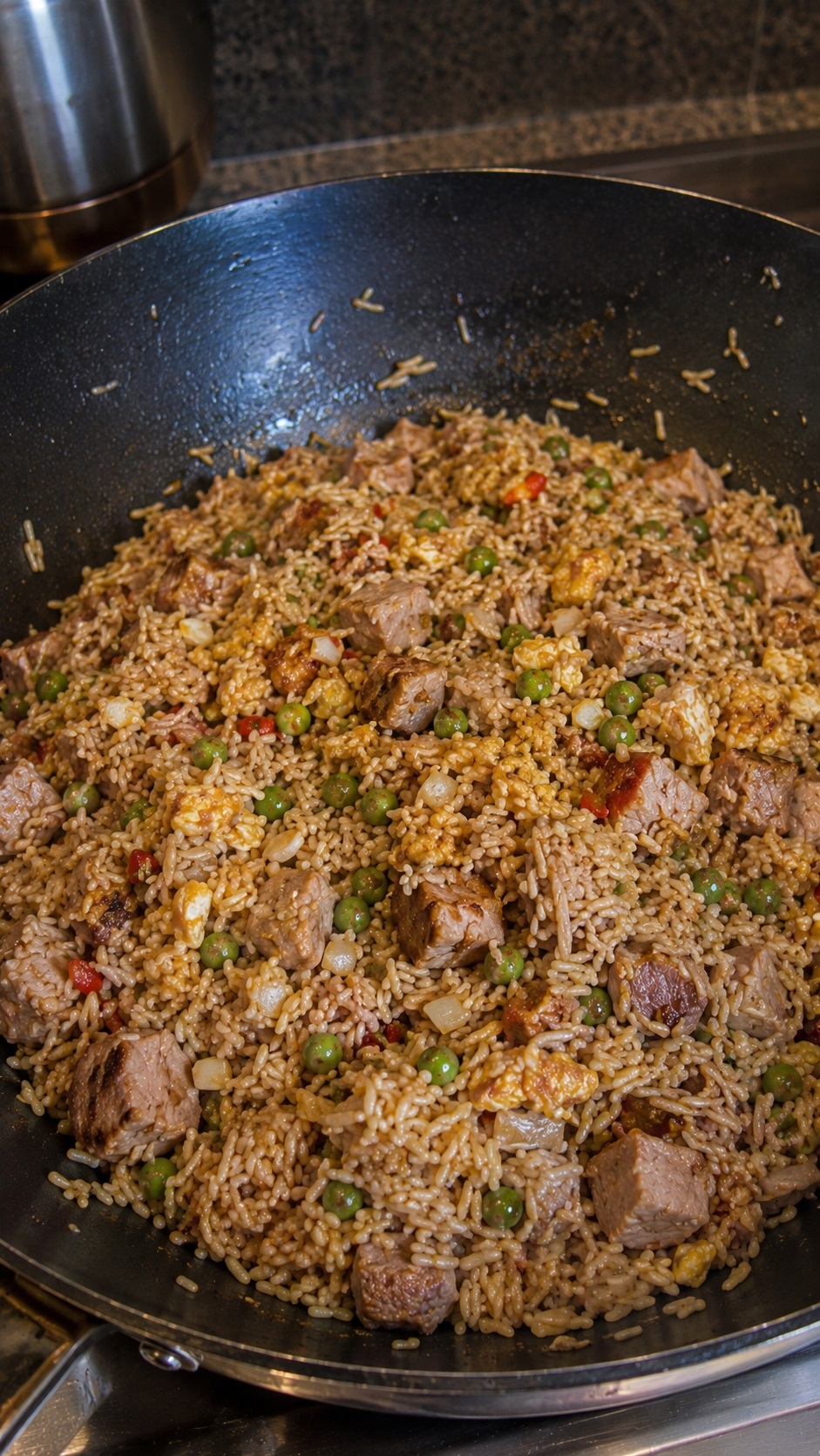 Recette: Riz au r�ti de porc et l�gumes.