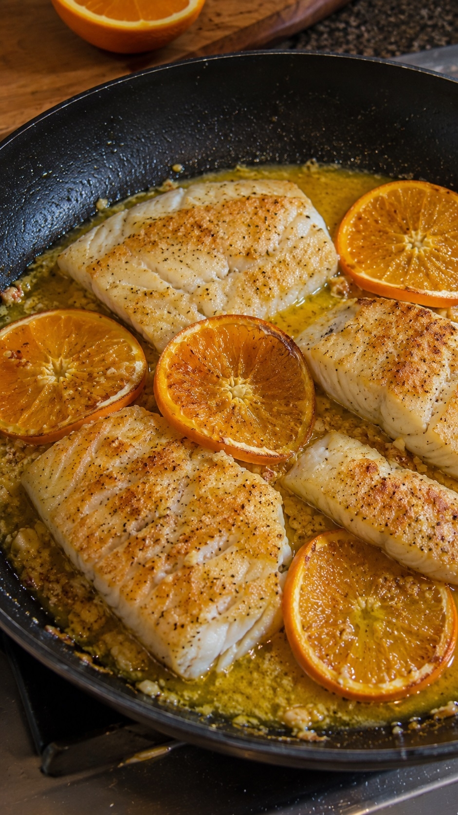 Recette: Morue � l'orange po�l�e.