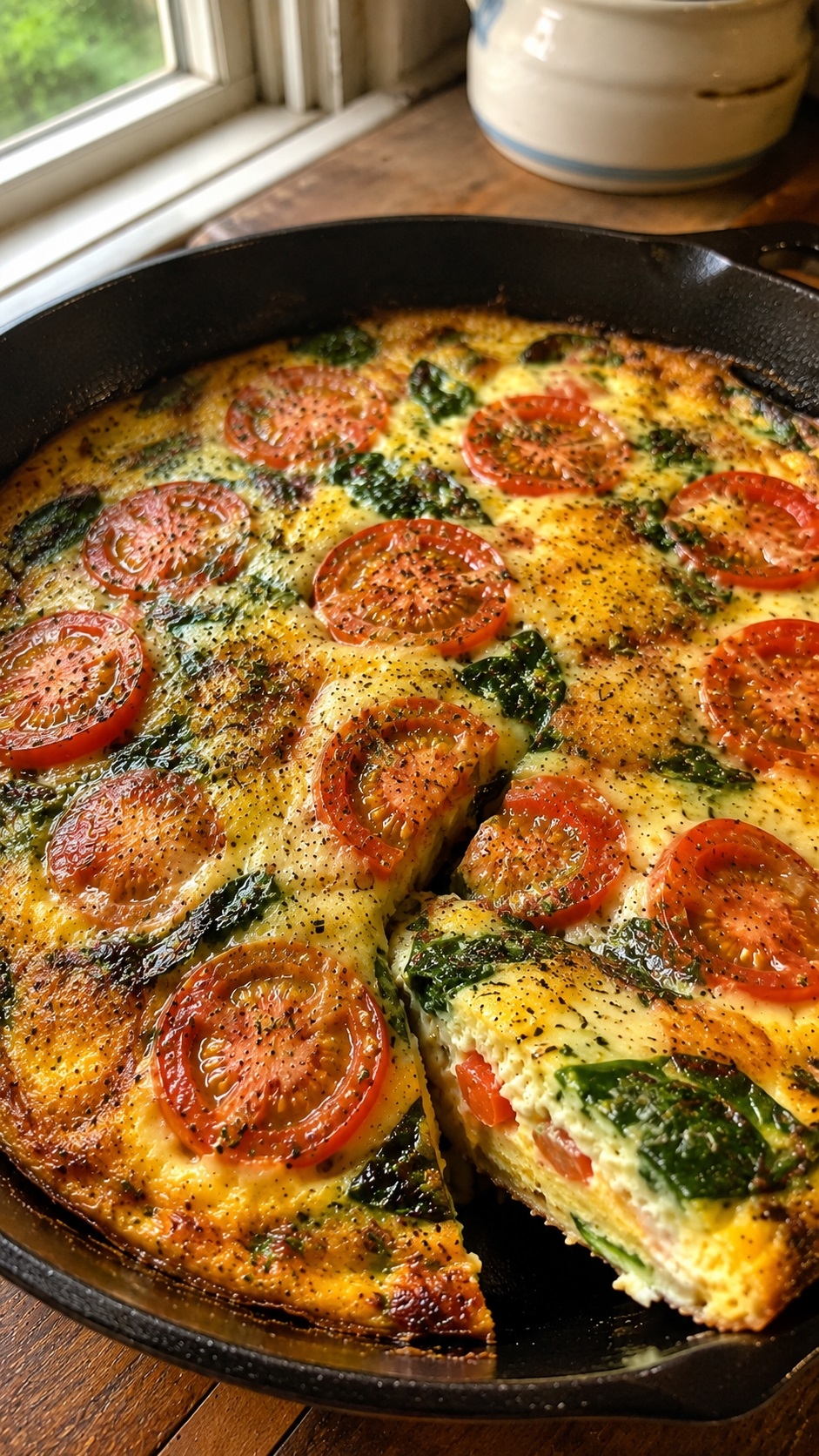 Recette: Omelette frittata aux tomates et au fromage.