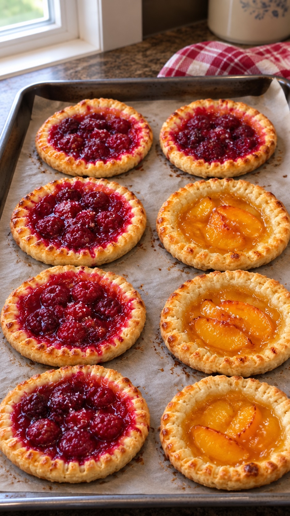 Recette: Tartelettes aux framboises et aux p�ches.