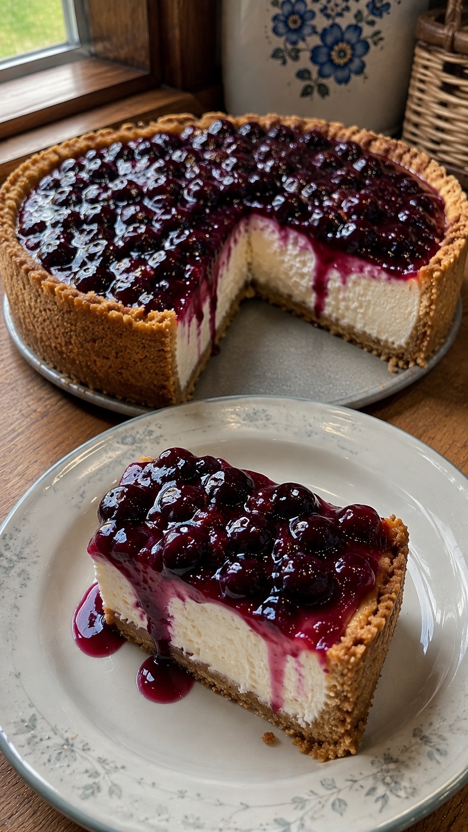 Recette: Tarte au fromage cottage et coulis de bleuets.