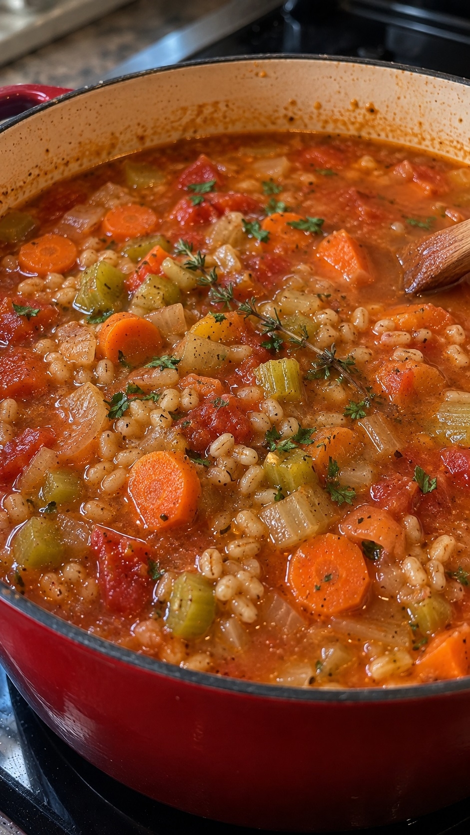Recette: Soupe au barley et l�gumes de mon jardin.