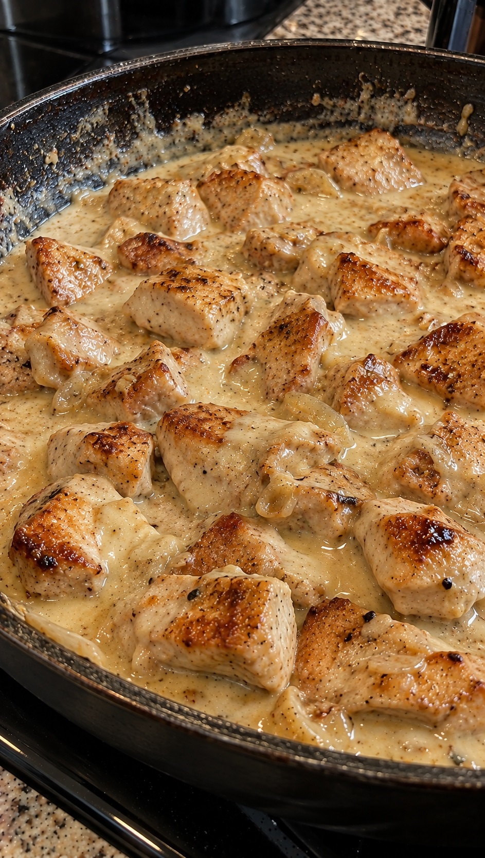 Recette: Bouch�es de poitrines de poulet, sauce Alfedo.