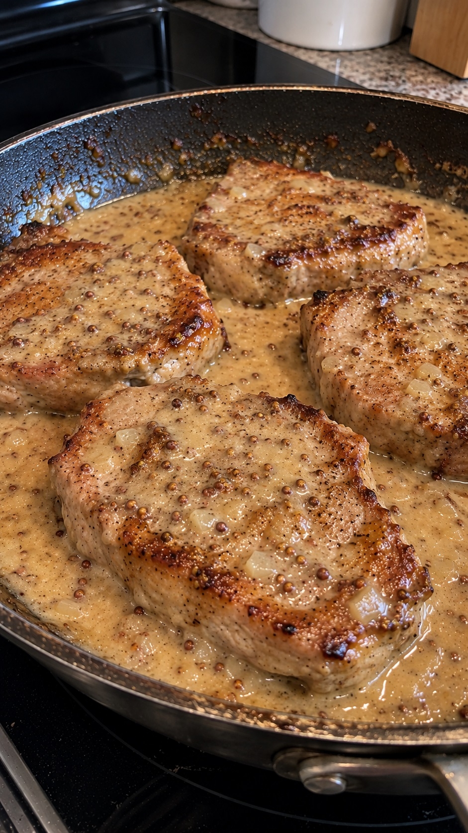 Recette : C�telettes de porc cr�meuses � la moutarde