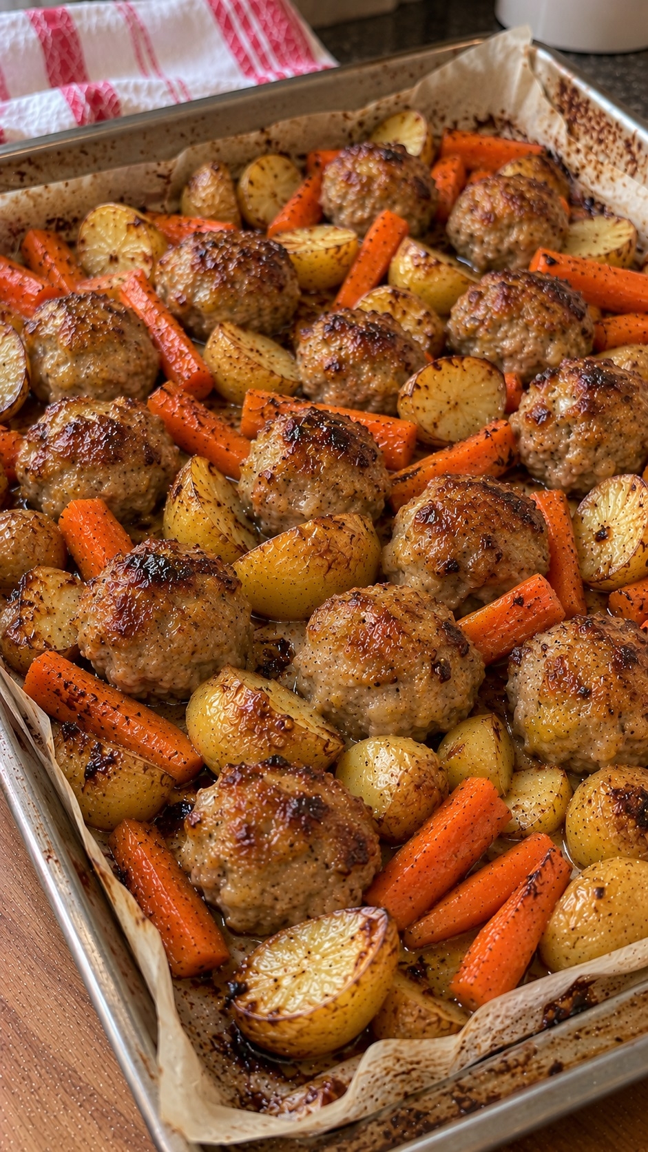 Recette : Boulettes de porc miel et moutarde sur la plaque.