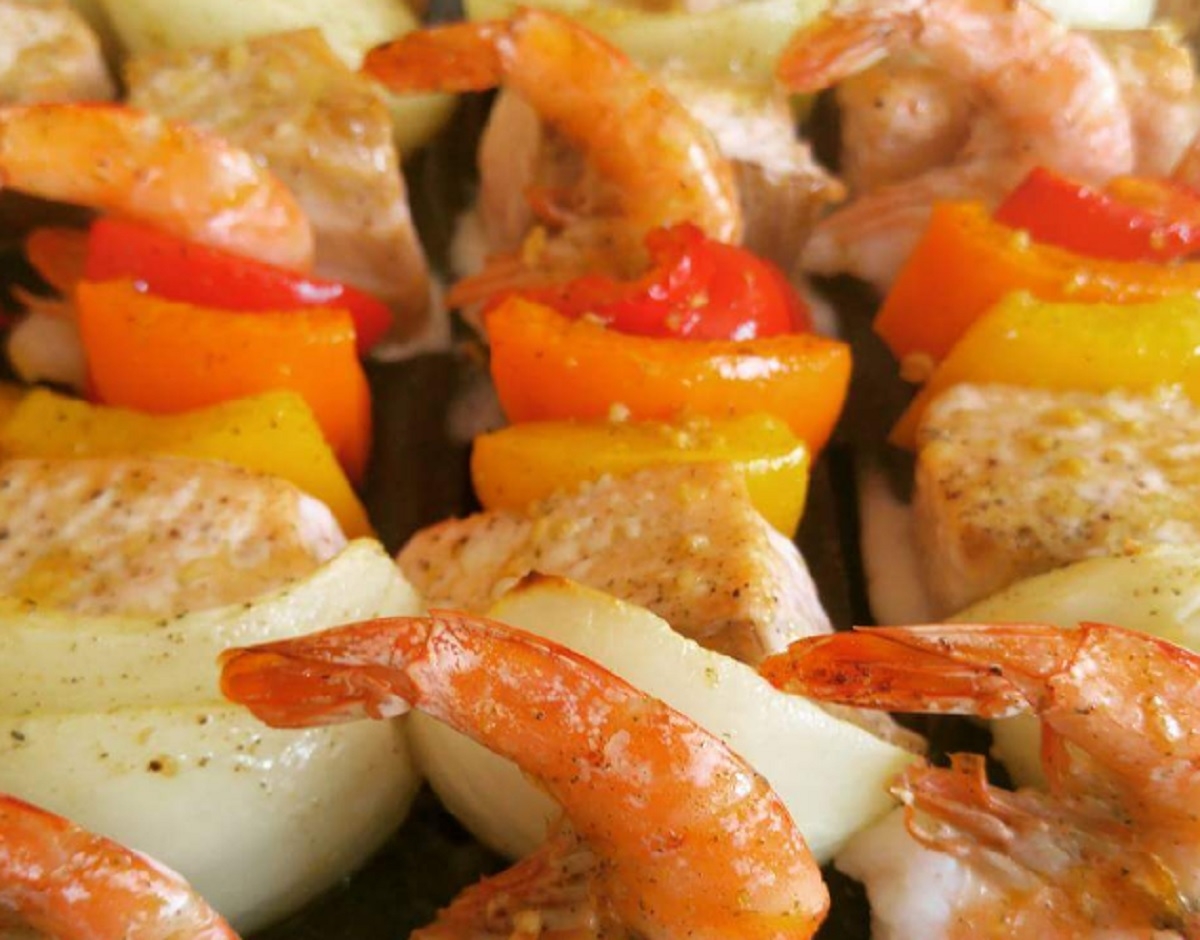 Recette : Brochettede saumon et crevettes.