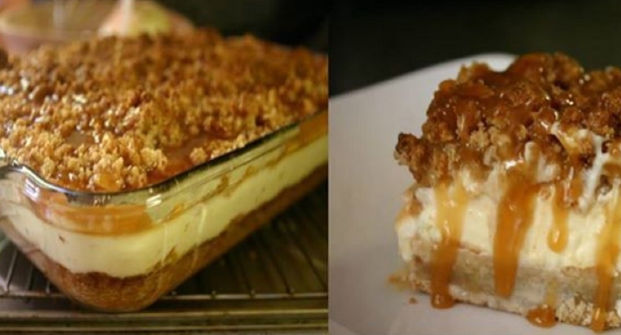 Recette: Gteau au fromage, pomme et caramel.