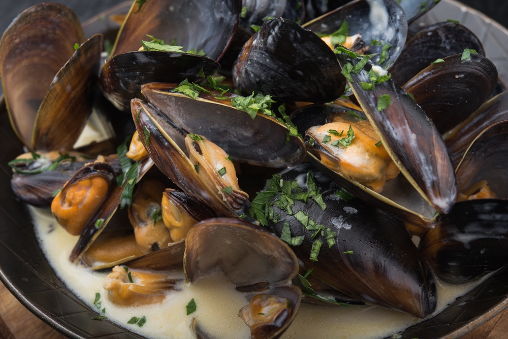 Recette : Moules � la cr�me et au vin blanc.