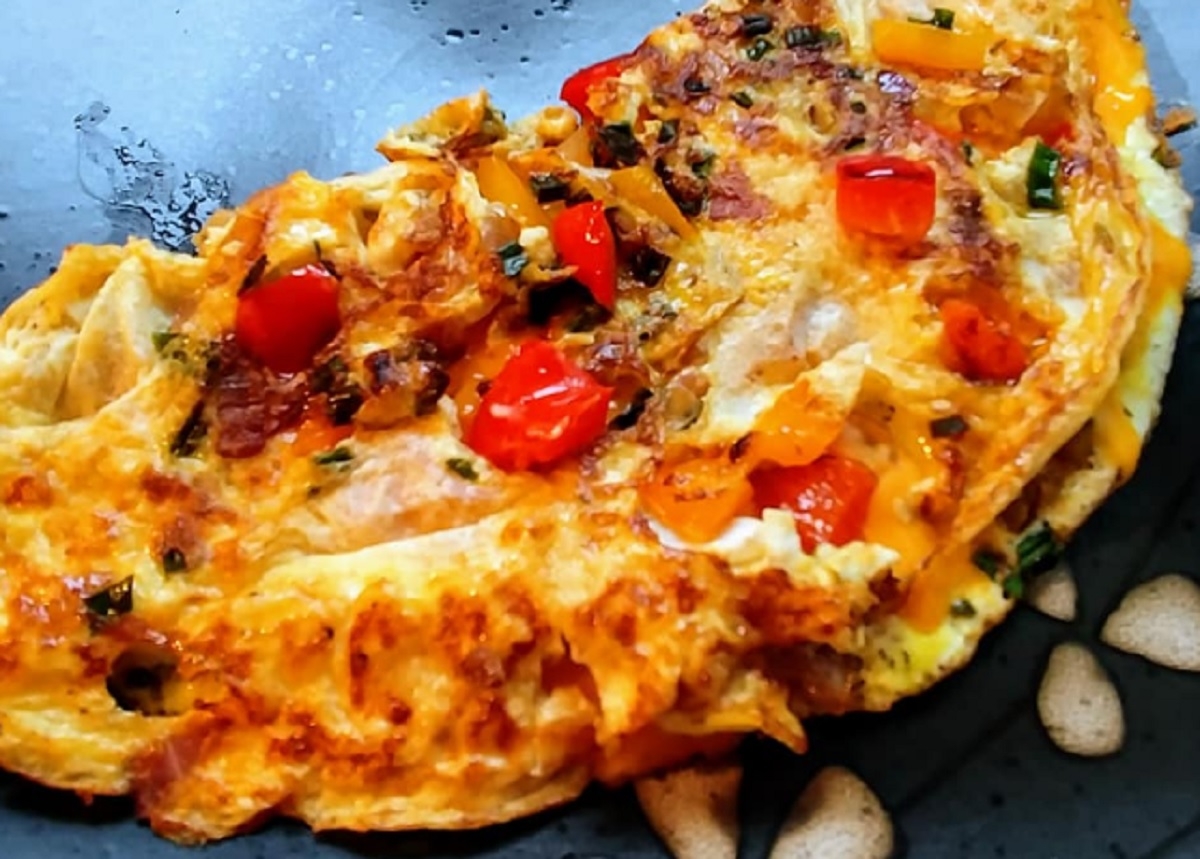 Recette: Omelette aux l�gumes et cheddar fort.